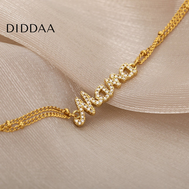 Coutour Bracelet | Gold Zirconia Mama Chain Link Bracelet - Gold - Bracelets