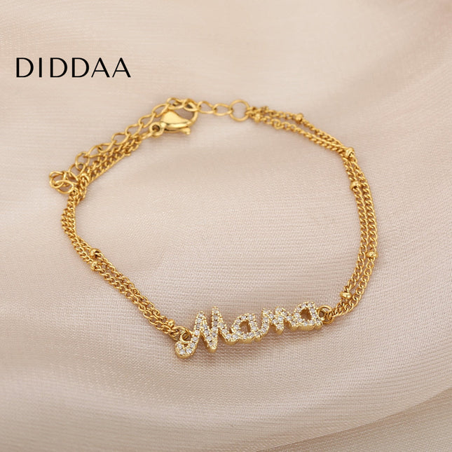 Coutour Bracelet | Gold Zirconia Mama Chain Link Bracelet - Gold - Bracelets