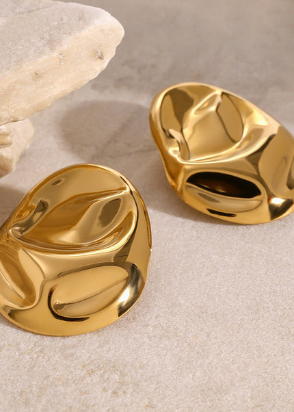 Jieding European and American stainless steel hoop earrings high-end hammer exaggerated earrings 18k gold titanium steel earrings cross-border