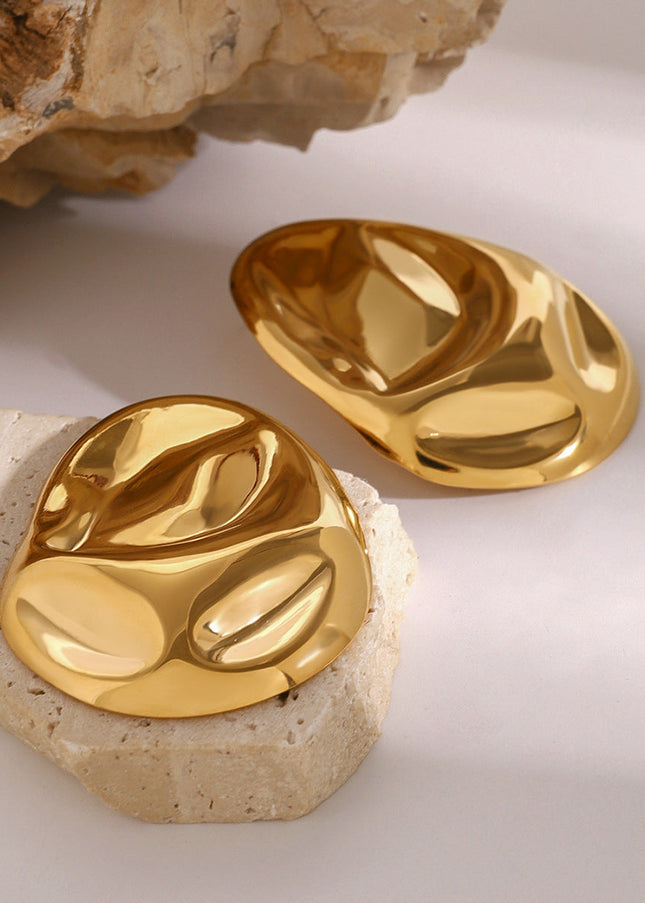 Jieding European and American stainless steel hoop earrings high-end hammer exaggerated earrings 18k gold titanium steel earrings cross-border