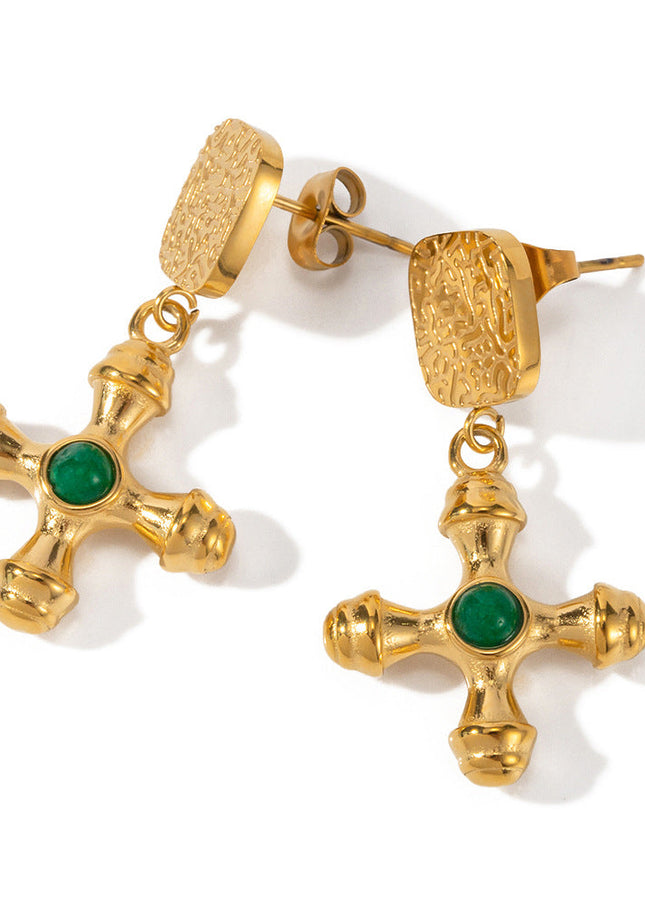 Jieding European and American cross agate titanium steel stud earrings do not fade earrings high-quality jewelry stainless steel cross-border