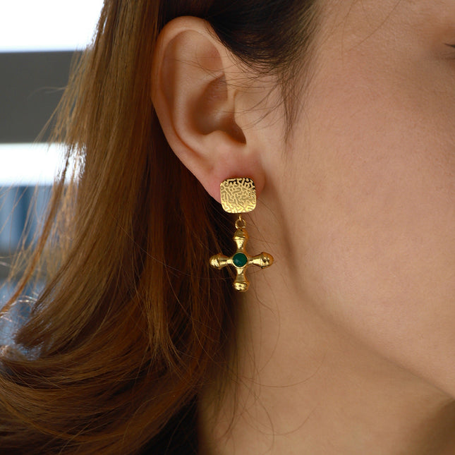 Jieding European and American cross agate titanium steel stud earrings do not fade earrings high-quality jewelry stainless steel cross-border