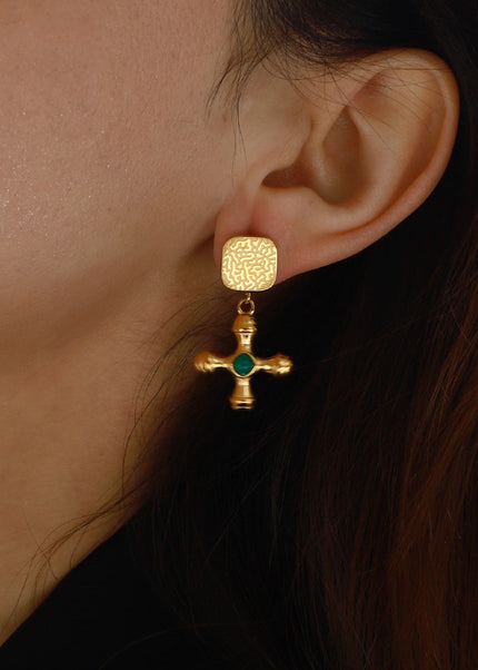 Jieding European and American cross agate titanium steel stud earrings do not fade earrings high-quality jewelry stainless steel cross-border