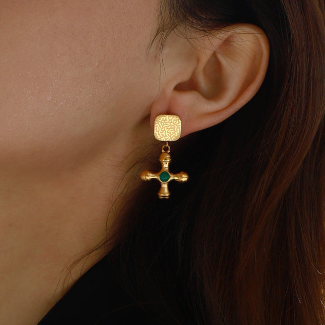 Jieding European and American cross agate titanium steel stud earrings do not fade earrings high-quality jewelry stainless steel cross-border