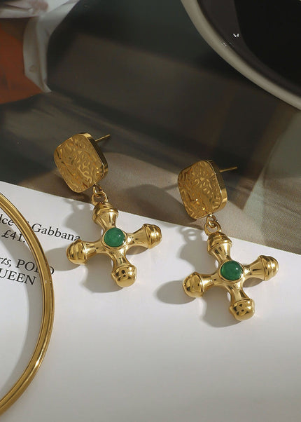 Jieding European and American cross agate titanium steel stud earrings do not fade earrings high-quality jewelry stainless steel cross-border