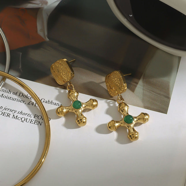 Jieding European and American cross agate titanium steel stud earrings do not fade earrings high-quality jewelry stainless steel cross-border