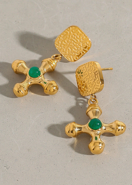 Jieding European and American cross agate titanium steel stud earrings do not fade earrings high-quality jewelry stainless steel cross-border