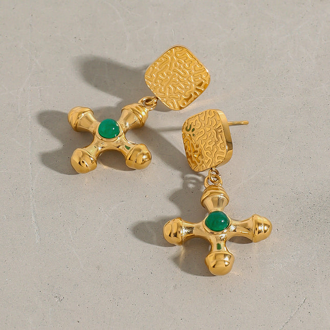 Jieding European and American cross agate titanium steel stud earrings do not fade earrings high-quality jewelry stainless steel cross-border