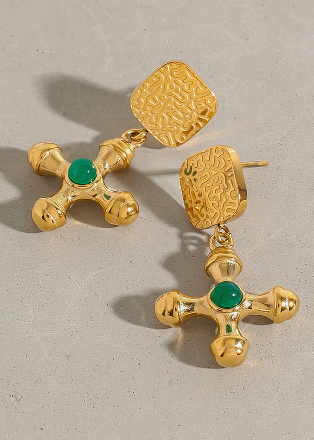 Jieding European and American cross agate titanium steel stud earrings do not fade earrings high-quality jewelry stainless steel cross-border