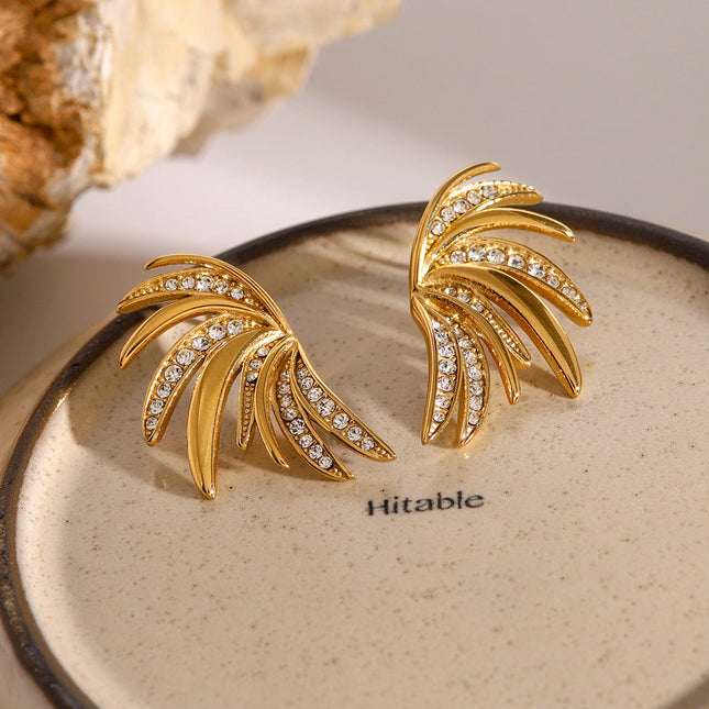 Jieding European and American exaggerated stainless steel zircon earrings, high-end ins stud earrings, cross-border jewelry, electroplated titanium steel earrings