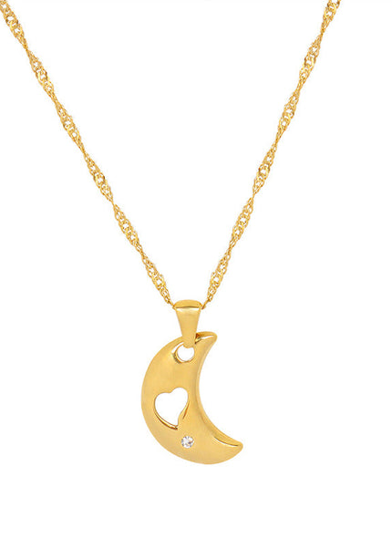 Japanese and Korean ins style choker zircon moon hollow love pendant necklace titanium steel plated 18 real gold necklace jewelry