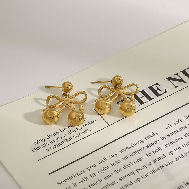 Jieding European and American bow cherry titanium steel stud earrings light luxury high-end earrings earrings cross-border stainless steel jewelry women