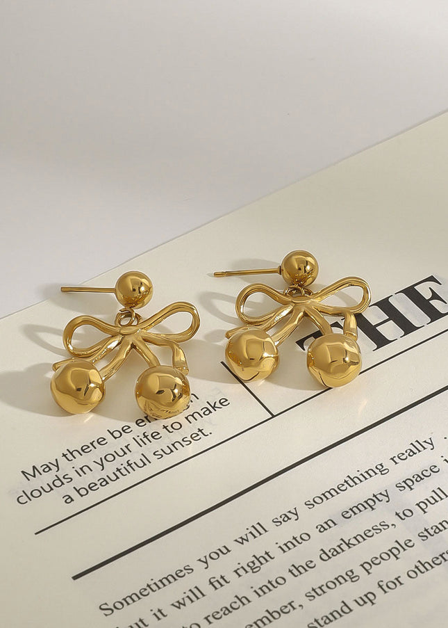 Jieding European and American bow cherry titanium steel stud earrings light luxury high-end earrings earrings cross-border stainless steel jewelry women