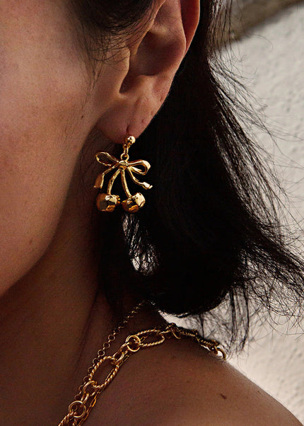 Jieding European and American bow cherry titanium steel stud earrings light luxury high-end earrings earrings cross-border stainless steel jewelry women