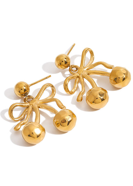 Jieding European and American bow cherry titanium steel stud earrings light luxury high-end earrings earrings cross-border stainless steel jewelry women