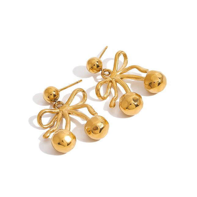 Jieding European and American bow cherry titanium steel stud earrings light luxury high-end earrings earrings cross-border stainless steel jewelry women