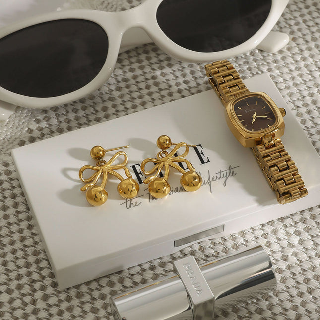 Jieding European and American bow cherry titanium steel stud earrings light luxury high-end earrings earrings cross-border stainless steel jewelry women