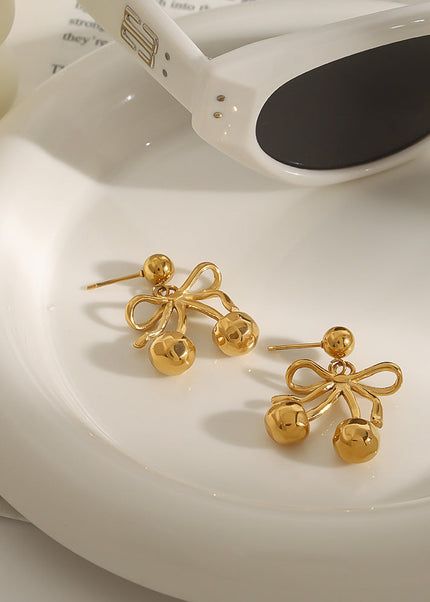 Jieding European and American bow cherry titanium steel stud earrings light luxury high-end earrings earrings cross-border stainless steel jewelry women