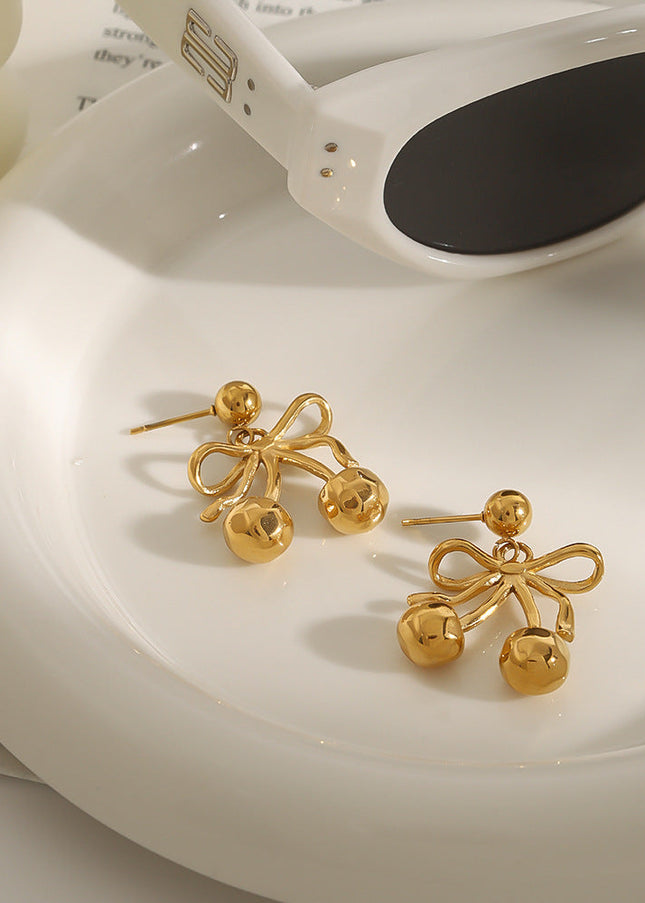 Jieding European and American bow cherry titanium steel stud earrings light luxury high-end earrings earrings cross-border stainless steel jewelry women