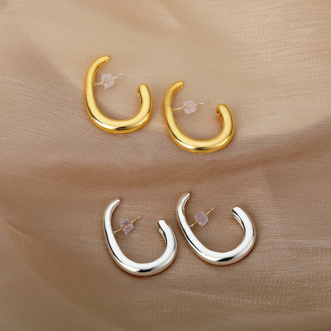 Croire Earrings | Gold Silver Simple Slim Hoop Earrings - Gold - Earrings