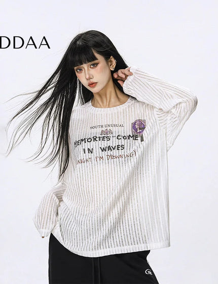 CTB Beer Captain American casual print loose long sleeve T-shirt women’s spring and autumn new thin smock top tide - M