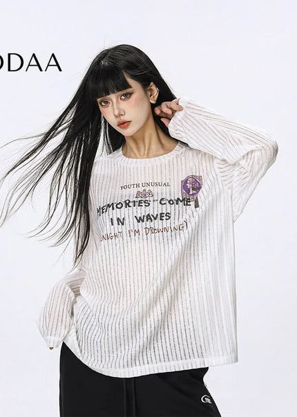CTB Beer Captain American casual print loose long sleeve T-shirt women’s spring and autumn new thin smock top tide - M