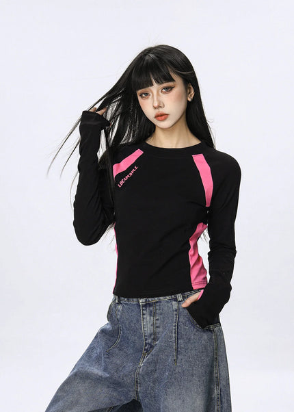 CTB Beer Captain American casual sports splicing hot girls long sleeve T-shirt women’s short slim slim top trend