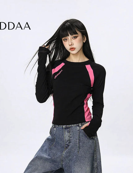 CTB Beer Captain American casual sports splicing hot girls long sleeve T-shirt women’s short slim slim top trend - S