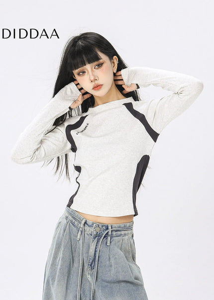 CTB Beer Captain American casual sports splicing hot girls long sleeve T-shirt women’s short slim slim top trend