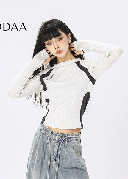 CTB Beer Captain American casual sports splicing hot girls long sleeve T-shirt women’s short slim slim top trend - S