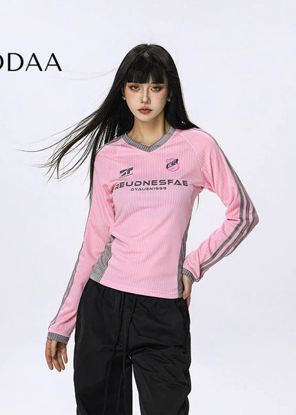 CTB Beer Captain American Contrasting Striped Babes Long Sleeve T-Shirt Women’s Athleisure Sports Jersey Slim Top