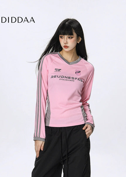 CTB Beer Captain American Contrasting Striped Babes Long Sleeve T-Shirt Women’s Athleisure Sports Jersey Slim Top