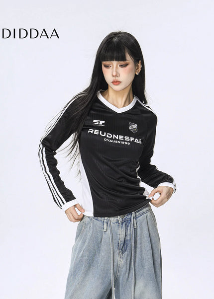CTB Beer Captain American Contrasting Striped Babes Long Sleeve T-Shirt Women’s Athleisure Sports Jersey Slim Top
