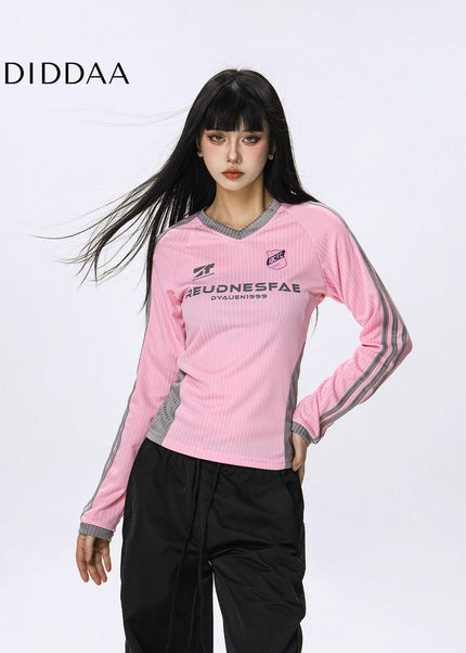 CTB Beer Captain American Contrasting Striped Babes Long Sleeve T-Shirt Women’s Athleisure Sports Jersey Slim Top