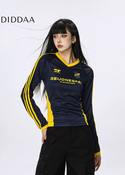CTB Beer Captain American Contrasting Striped Babes Long Sleeve T-Shirt Women’s Athleisure Sports Jersey Slim Top