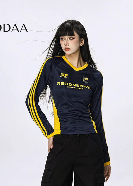 CTB Beer Captain American Contrasting Striped Babes Long Sleeve T-Shirt Women’s Athleisure Sports Jersey Slim Top