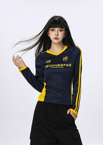 CTB Beer Captain American Contrasting Striped Babes Long Sleeve T-Shirt Women’s Athleisure Sports Jersey Slim Top