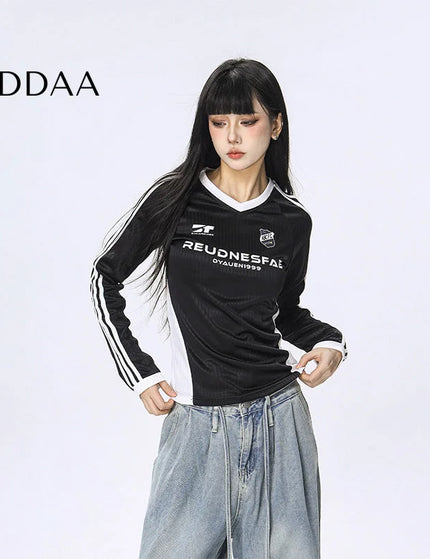 CTB Beer Captain American Contrasting Striped Babes Long Sleeve T-Shirt Women’s Athleisure Sports Jersey Slim Top