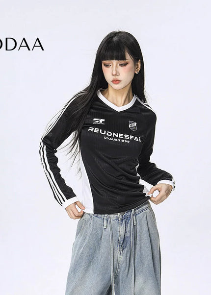 CTB Beer Captain American Contrasting Striped Babes Long Sleeve T-Shirt Women’s Athleisure Sports Jersey Slim Top