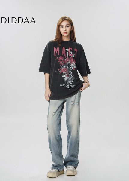 CTB Beer Captain American high street fashion brand vibe print short sleeve t-shirt women’s summer new loose top men