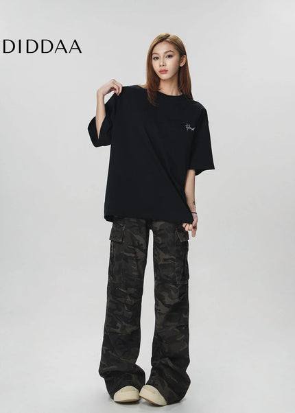 CTB Beer Captain American Trendy Brand Alphabet Embroidery Short Sleeve T-Shirt Women’s Summer New Loose Simple Top Men