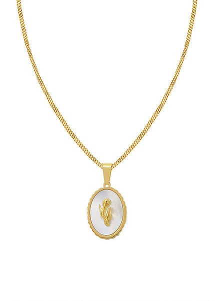 Marka French retro ins versatile design jewelry women's titanium steel plated 18k gold tulip white mother-of-pearl necklace
