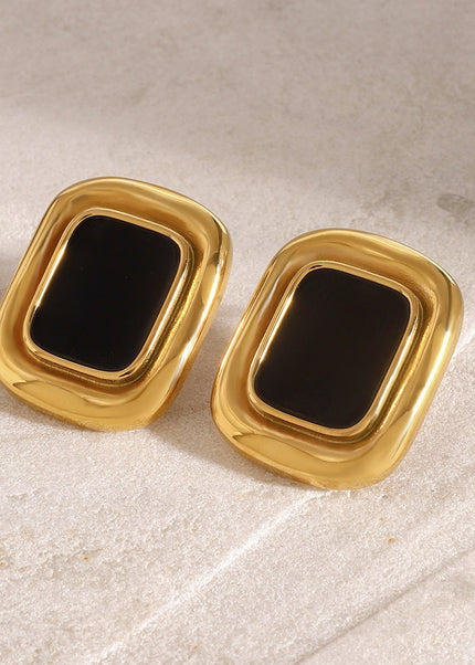 Jieding European and American stainless steel resin square earrings high-end retro light luxury stud French texture jewelry cross-border