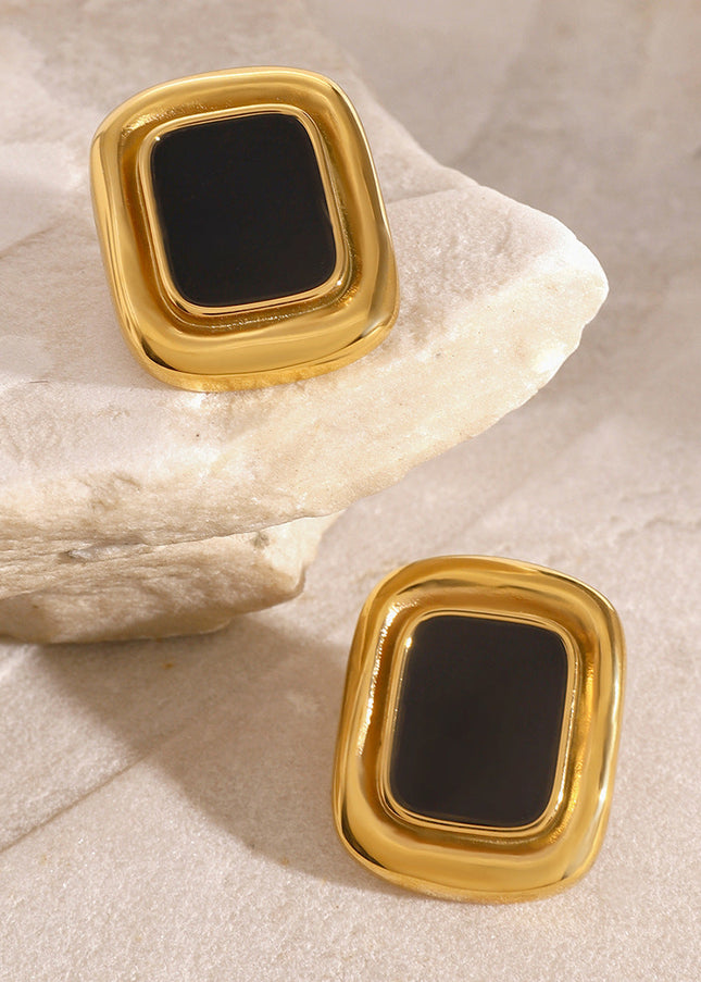 Jieding European and American stainless steel resin square earrings high-end retro light luxury stud French texture jewelry cross-border