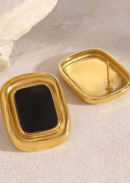 Jieding European and American stainless steel resin square earrings high-end retro light luxury stud French texture jewelry cross-border