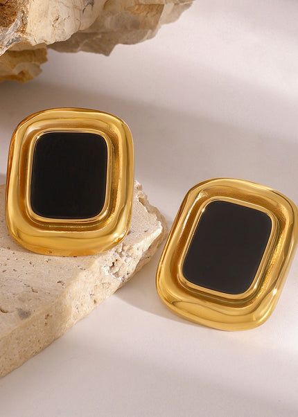 Jieding European and American stainless steel resin square earrings high-end retro light luxury stud French texture jewelry cross-border