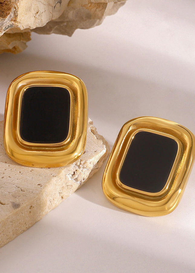 Jieding European and American stainless steel resin square earrings high-end retro light luxury stud French texture jewelry cross-border