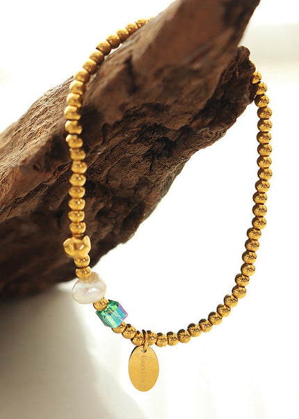 Autumn and winter fashion personality design, Korean versatile, freshwater pearl splicing, round steel beads, bracelets, square stone bracelets, women