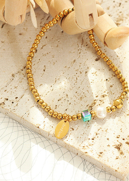 Autumn and winter fashion personality design, Korean versatile, freshwater pearl splicing, round steel beads, bracelets, square stone bracelets, women