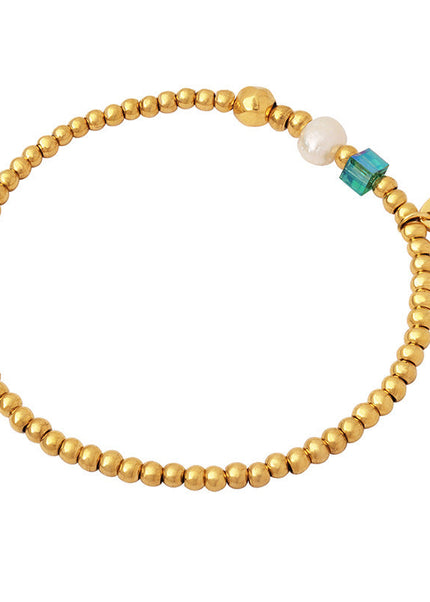 Autumn and winter fashion personality design, Korean versatile, freshwater pearl splicing, round steel beads, bracelets, square stone bracelets, women